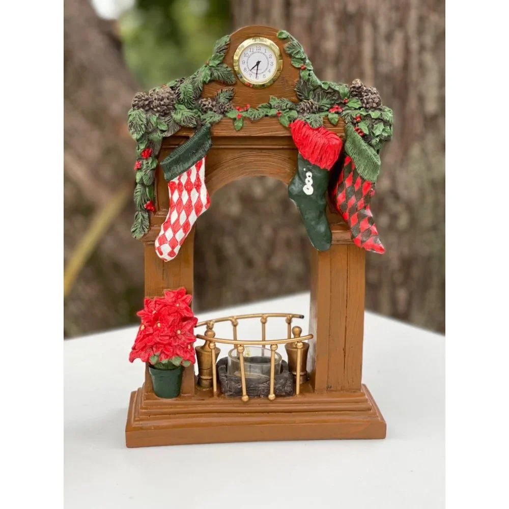 Yankee Candle Christmas‎ Mantle Stockings Clock Poinsettia Candle Holder 12.5in